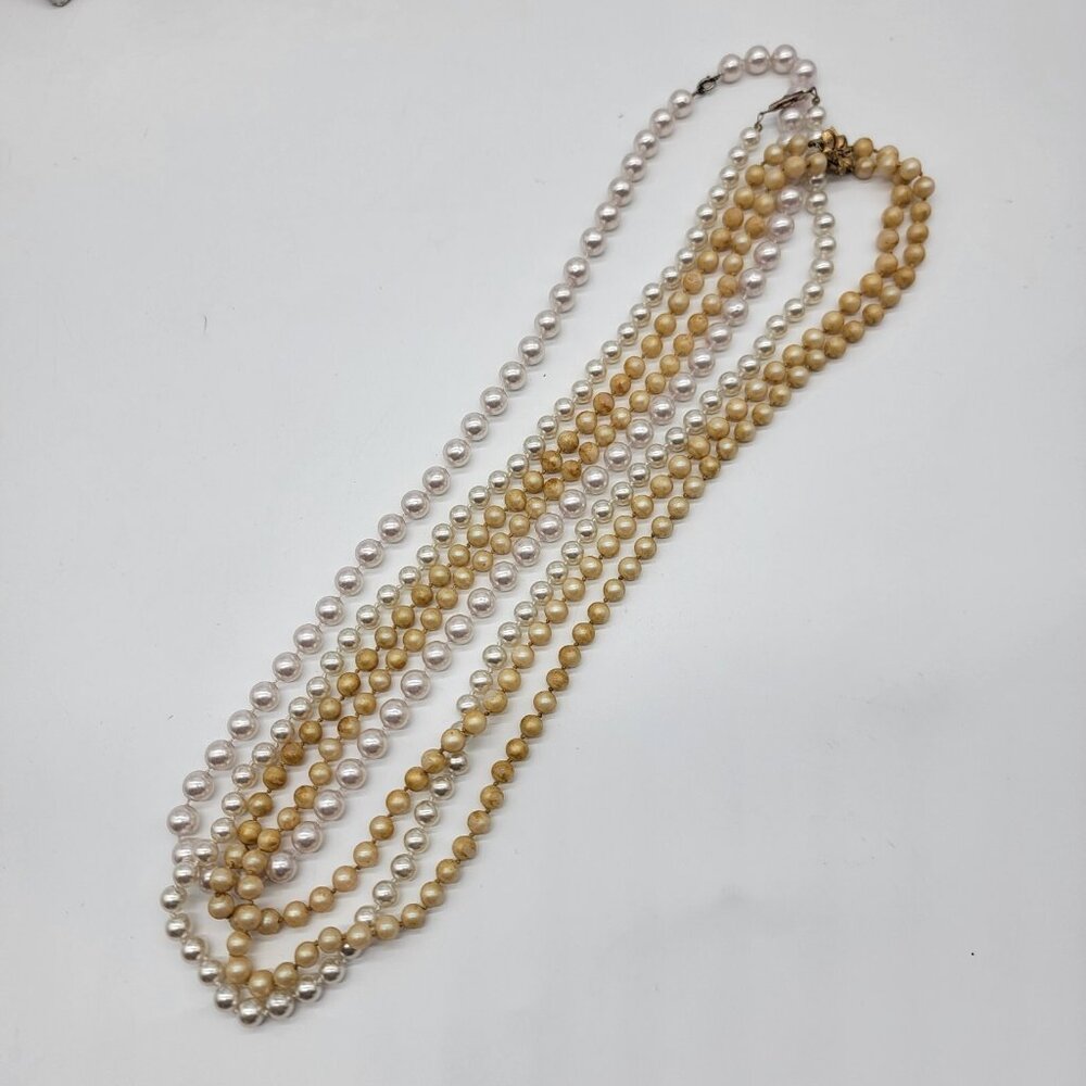 Vintage FAUX‎ PEARLS NECKLACE LOT - Lot Of 3 Necklaces